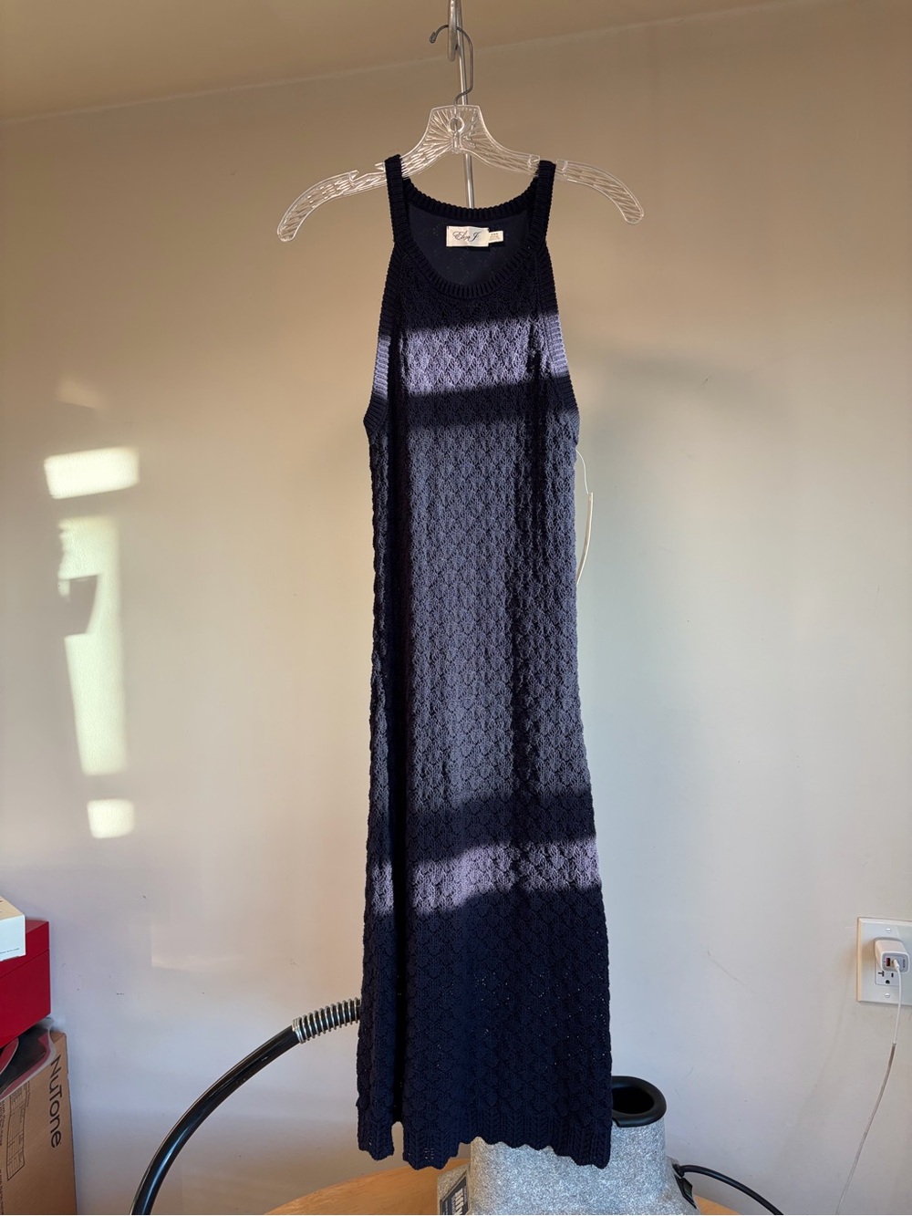 Eliza J Navy Crochet Halter Maxi Dress